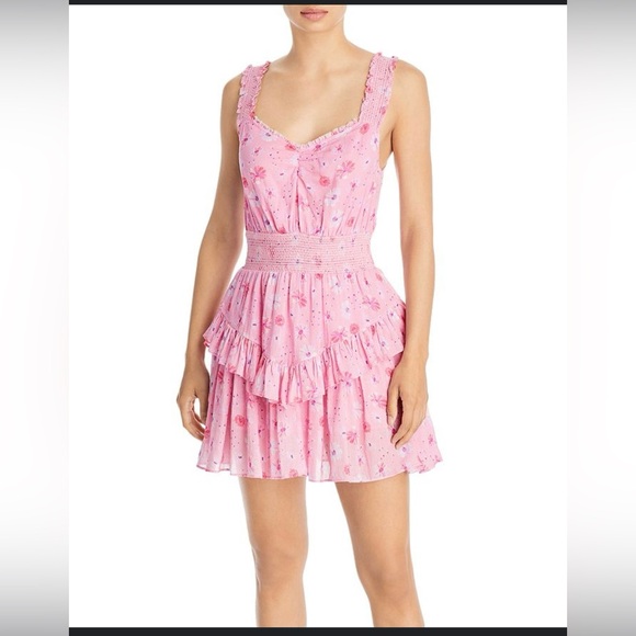 LoveShackFancy Norelli Printed Ruffled Dres XL pink floral drop waist so cute - Picture 2 of 9